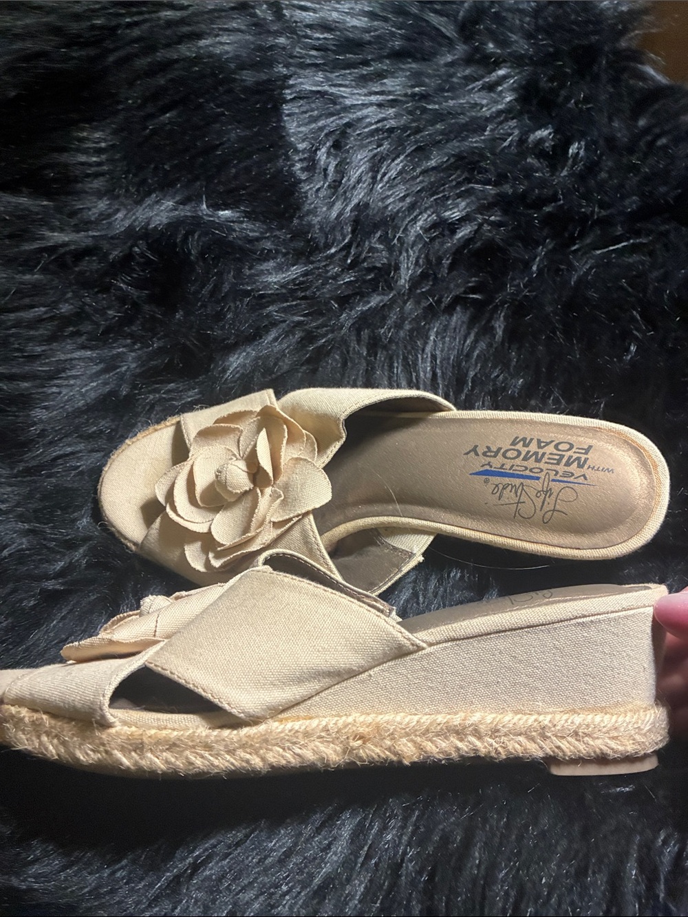 Life Stride Beige Floral Espadrille Wedge Slides - Picture 8 of 12